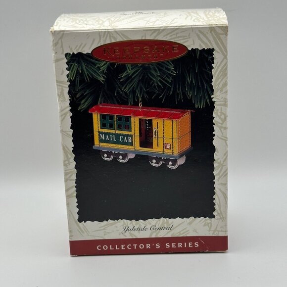 Hallmark Keepsake Yuletide Central pressed tin 1996 mail car in box Ornament - Picture 6 of 8